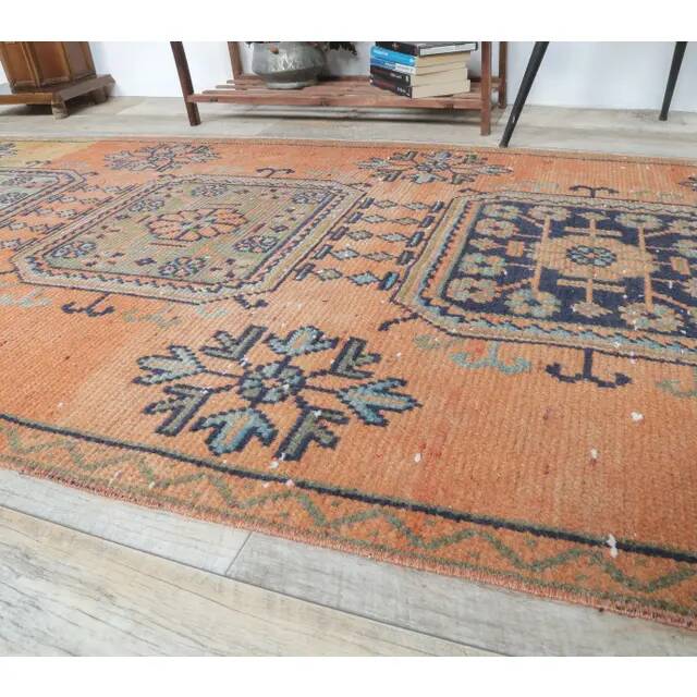 1970s Turkish orange wool runner rug 95x319
