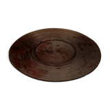 Round flared dish in ribbed brown glass