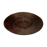 Round flared dish in ribbed brown glass