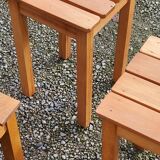 Set of 4 vintage stools in solid beech with slats