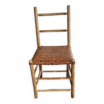 Chestnut chair, woven leather seat