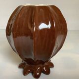 Brown ceramic corolla vase