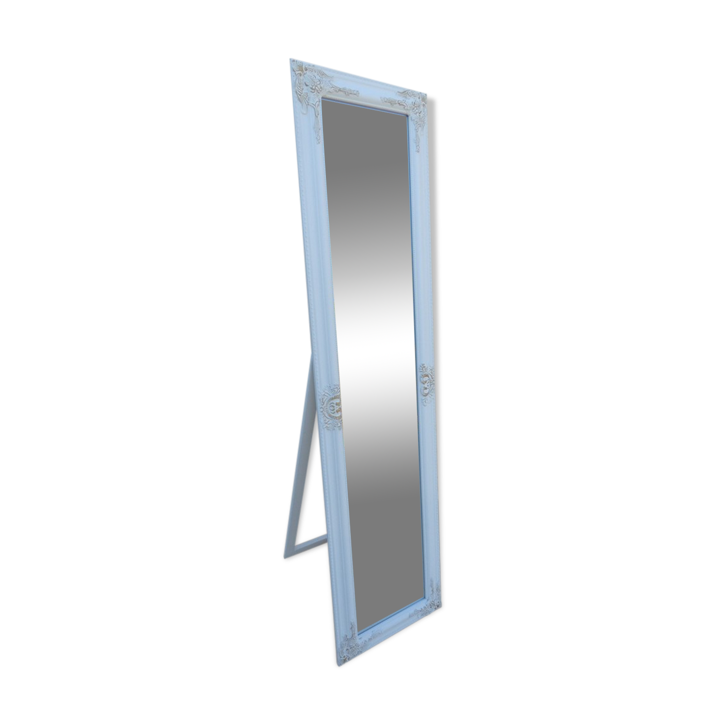 Wooden mirror on psyche foot tilting white gold with moldings