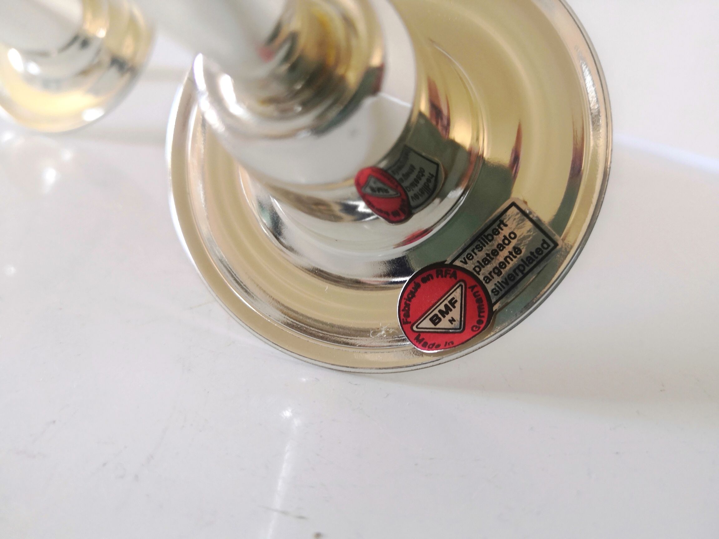 Double candle holder BMF silver metal design 70s