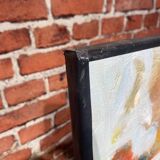 Peinture signée Al Richard portrait d'une femme portant un chat