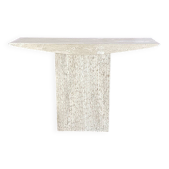 Console in honed travertine by Claude Berraldacci