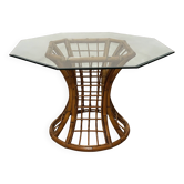 Table Roche Bobois en verre et bambou années 70
