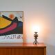 Chromed metal lamp and opaline globe, Space Age Design, 1970
