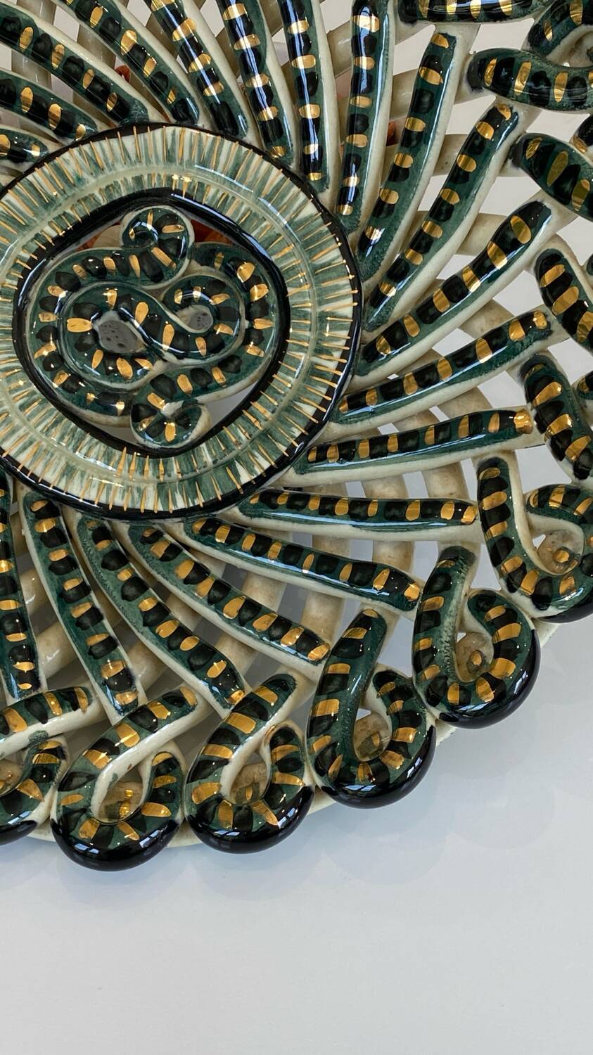 Large woven and twisted ceramic basket, Fase, Vallauris