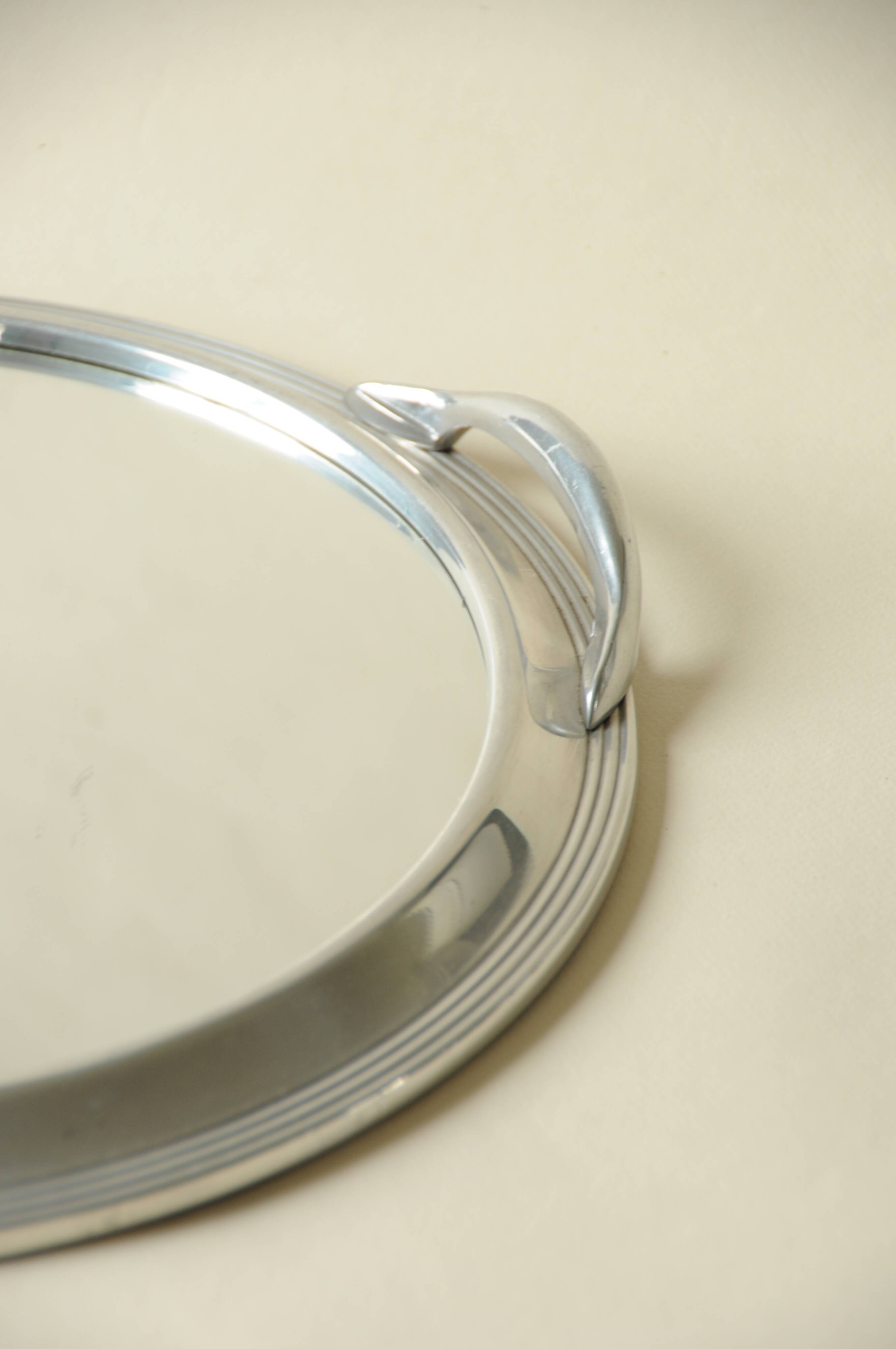 Art Deco Vintage Round Mirror Tray in Metal