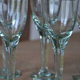 7 green blown glass bubble wine glasses