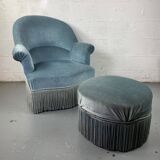 Blue toad armchair and its footrest