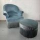 Blue toad armchair and its footrest