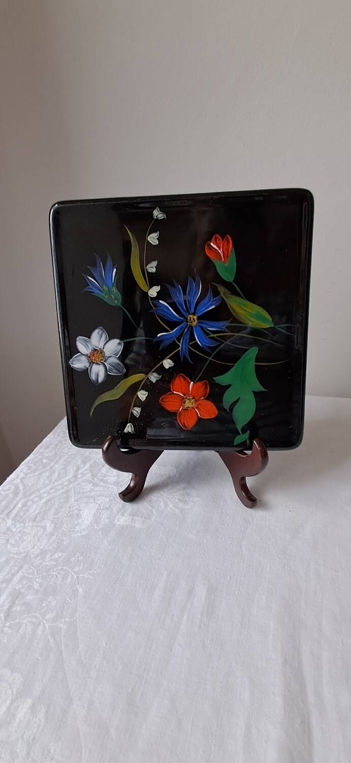 Longwy ceramic trivet, hand-painted decoration