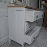 Vintage chest of drawers sublimated in pearl gray, wooden top