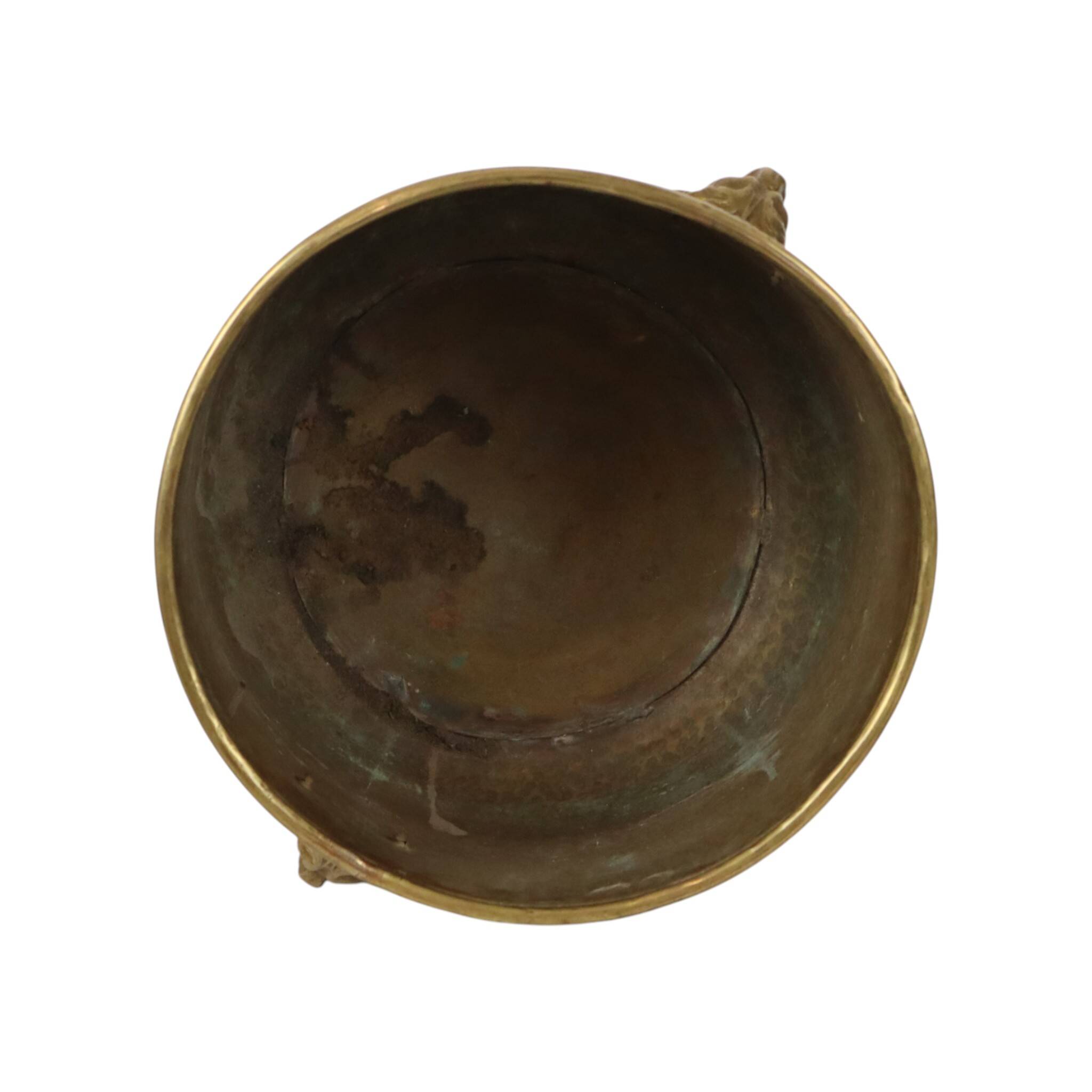 Large Hammered Brass Jardinière/Planter with Lion Heads
