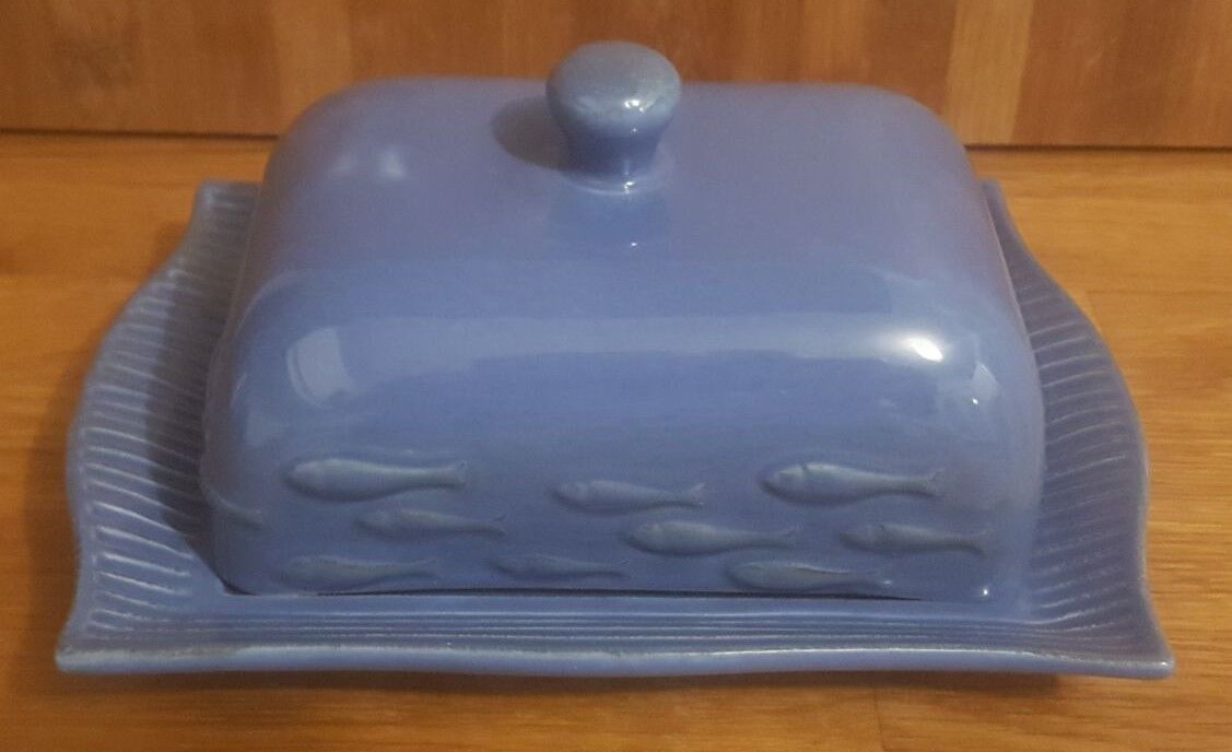 Butter maker in blue ceramic fish pattern