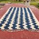 Large striped Berber rug 274x208 cm – Cream & blue wool – Graphic pattern