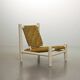 Charlotte Perriand Style Low Seat White Wicker Oak Lounge Chair and Stool