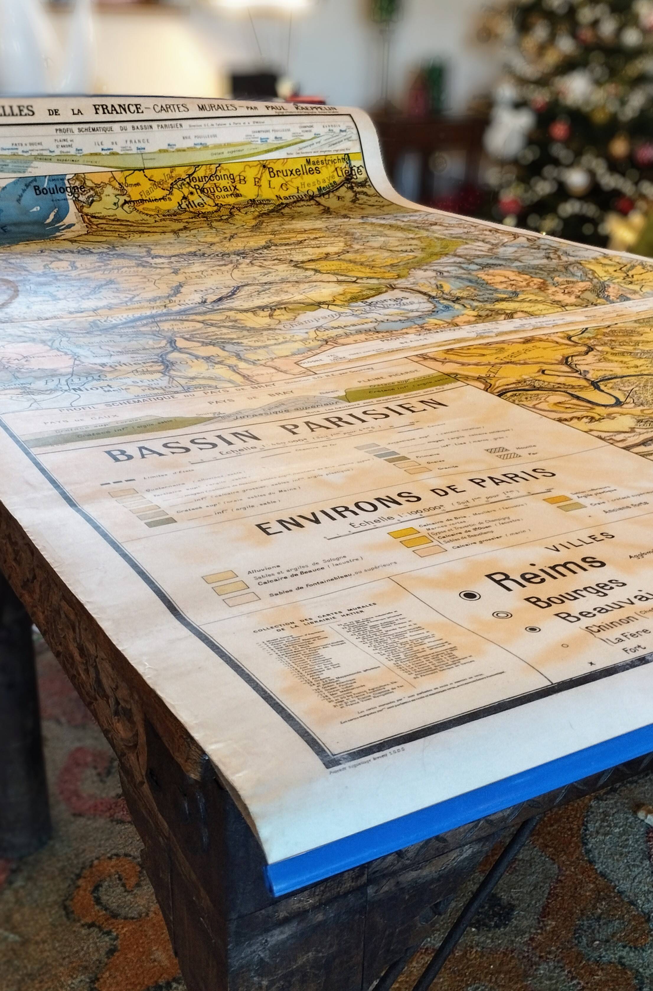 Carte scolaire 1940 "bassin parisien" 120x200 cm