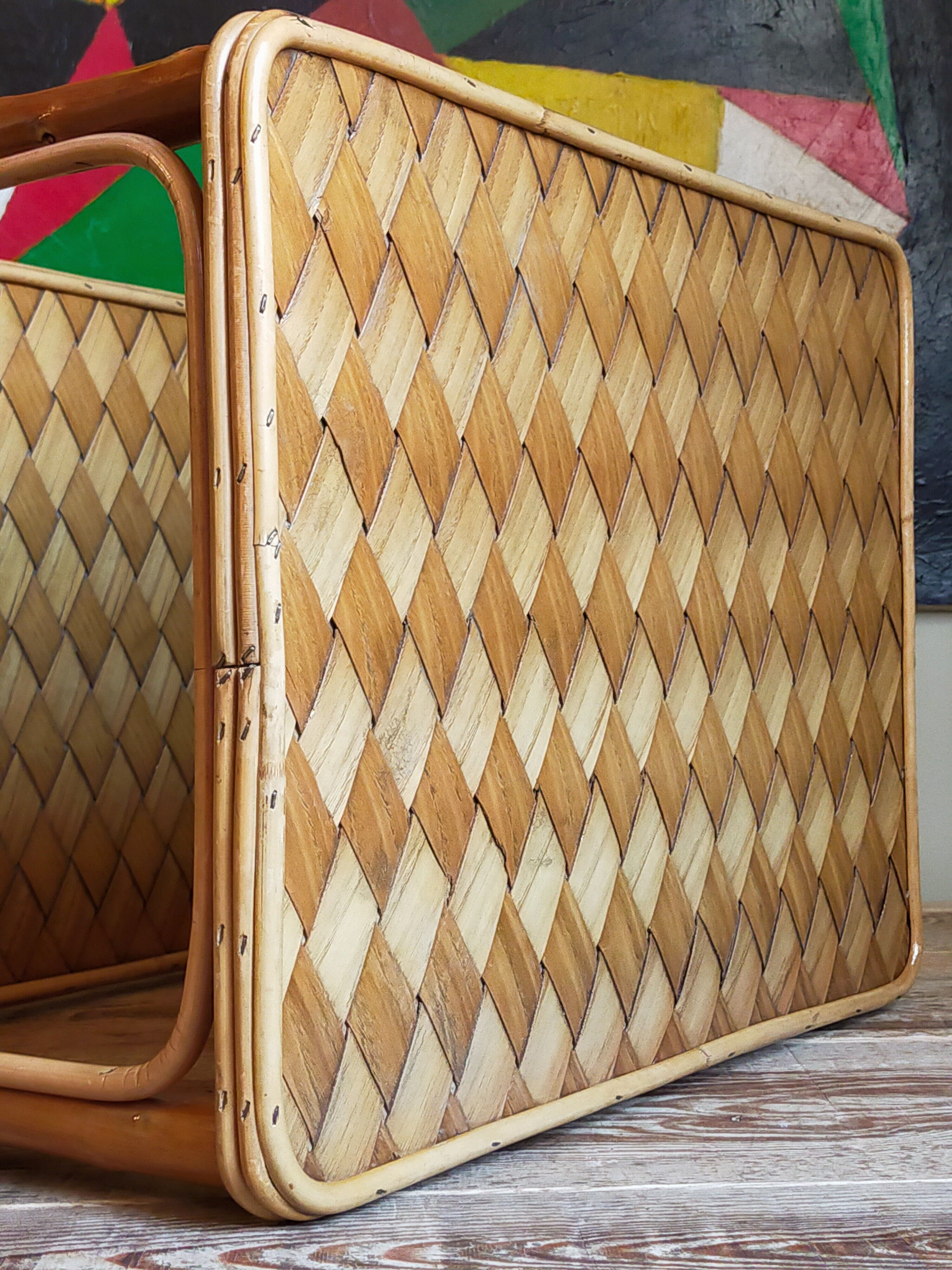 Side service table in wood and rattan 50s