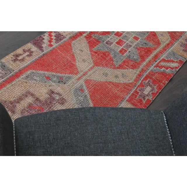 1970s Turkish Oushak Handmade Wool Cotton Red Runner Rug 86x344