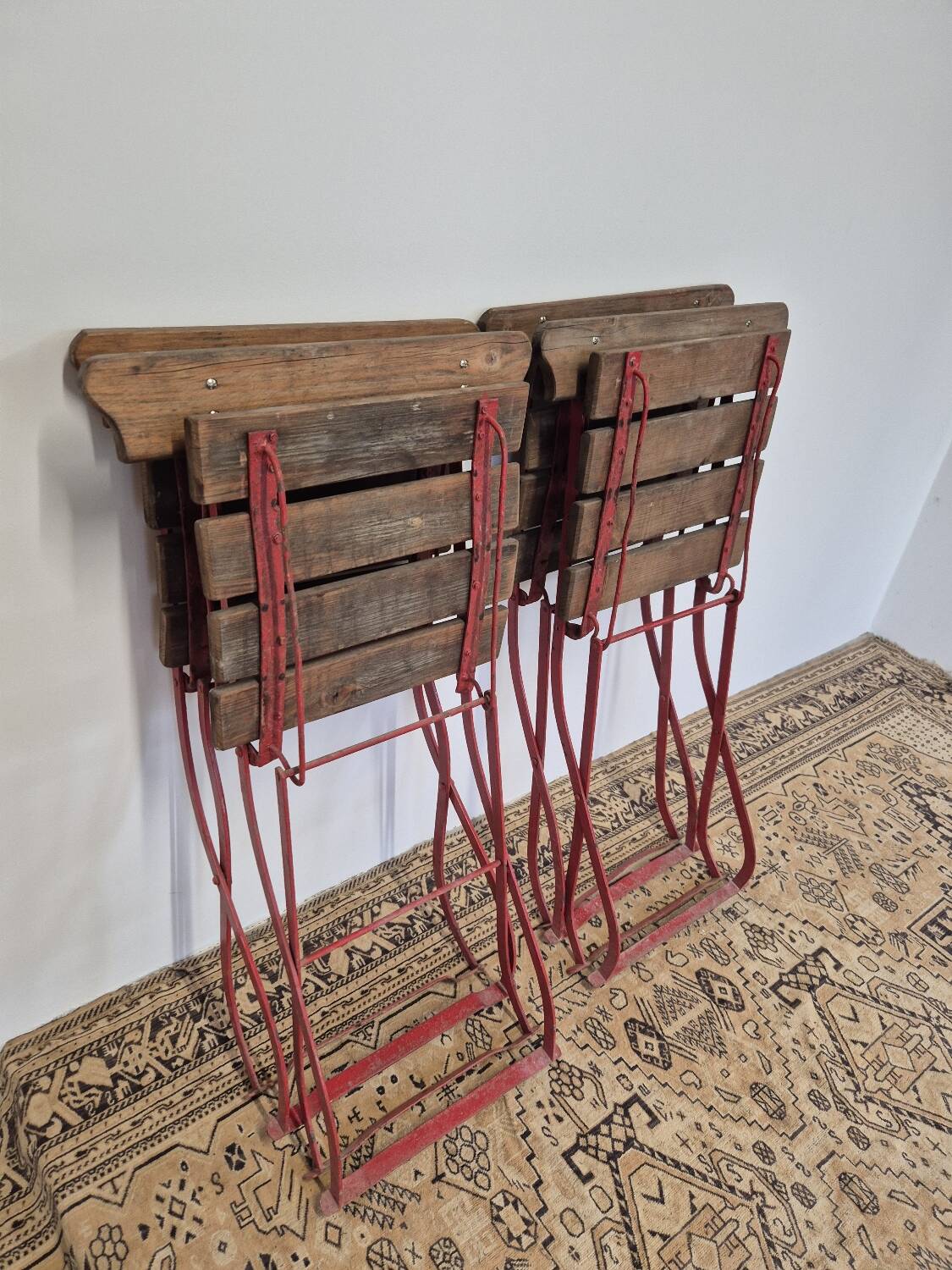 Set of 4 folding chairs for old bistro, guinguette, brasserie