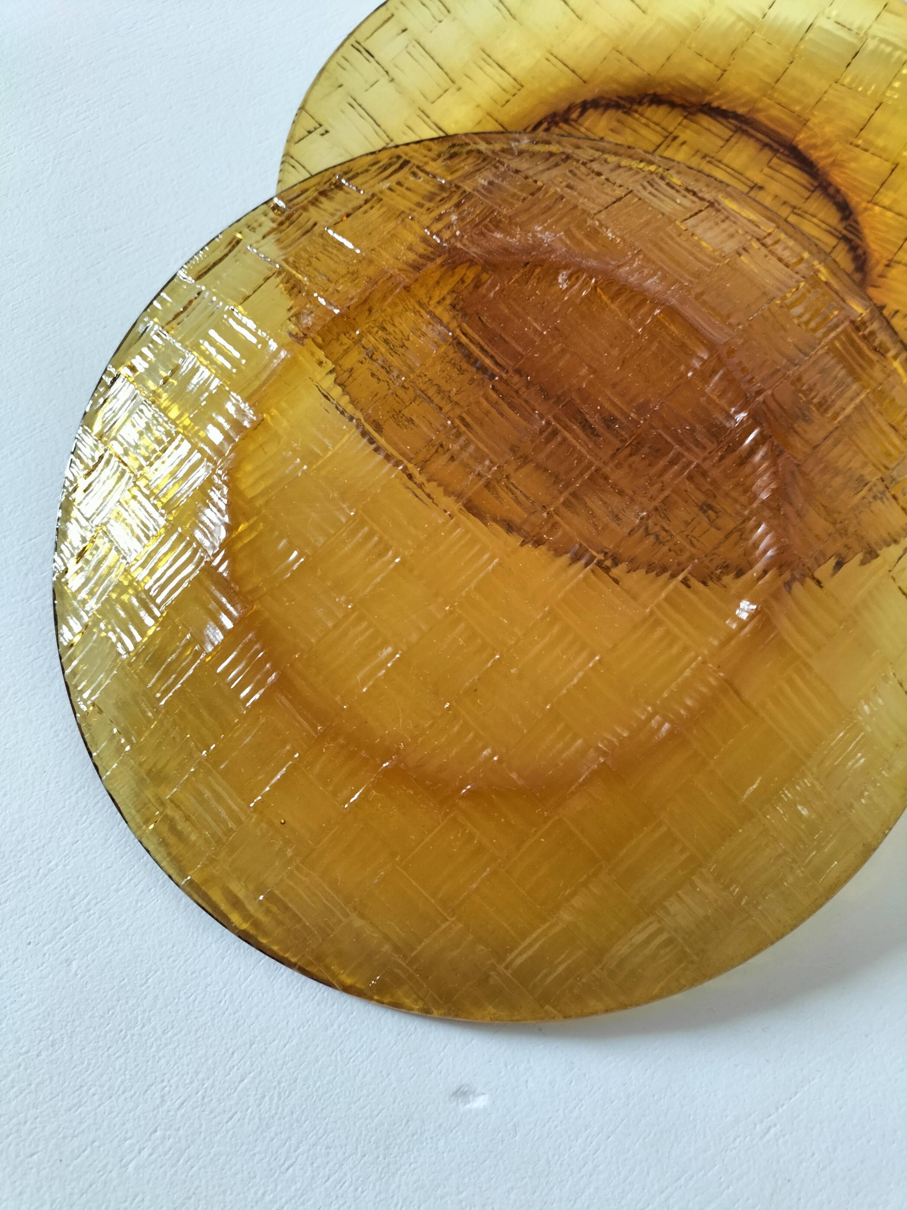 5 vintage pressed glass dessert plates with woven decoration