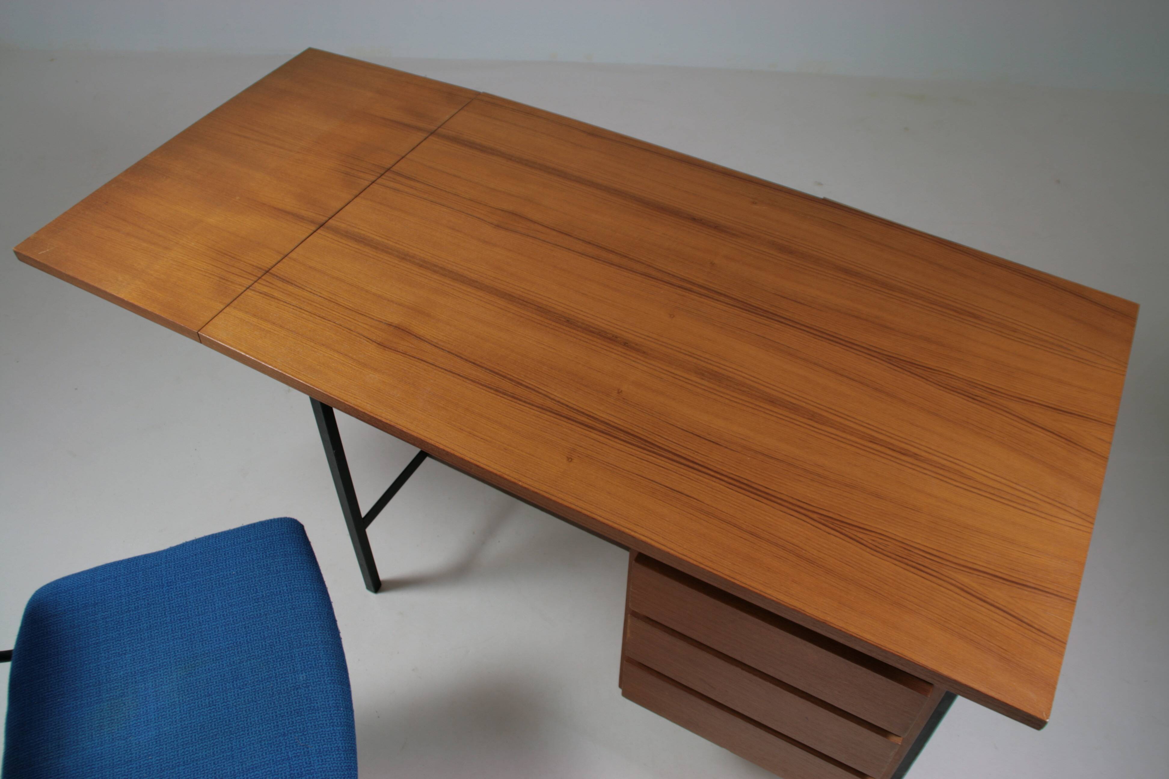 French modernist desk in wood and metal, 1950s