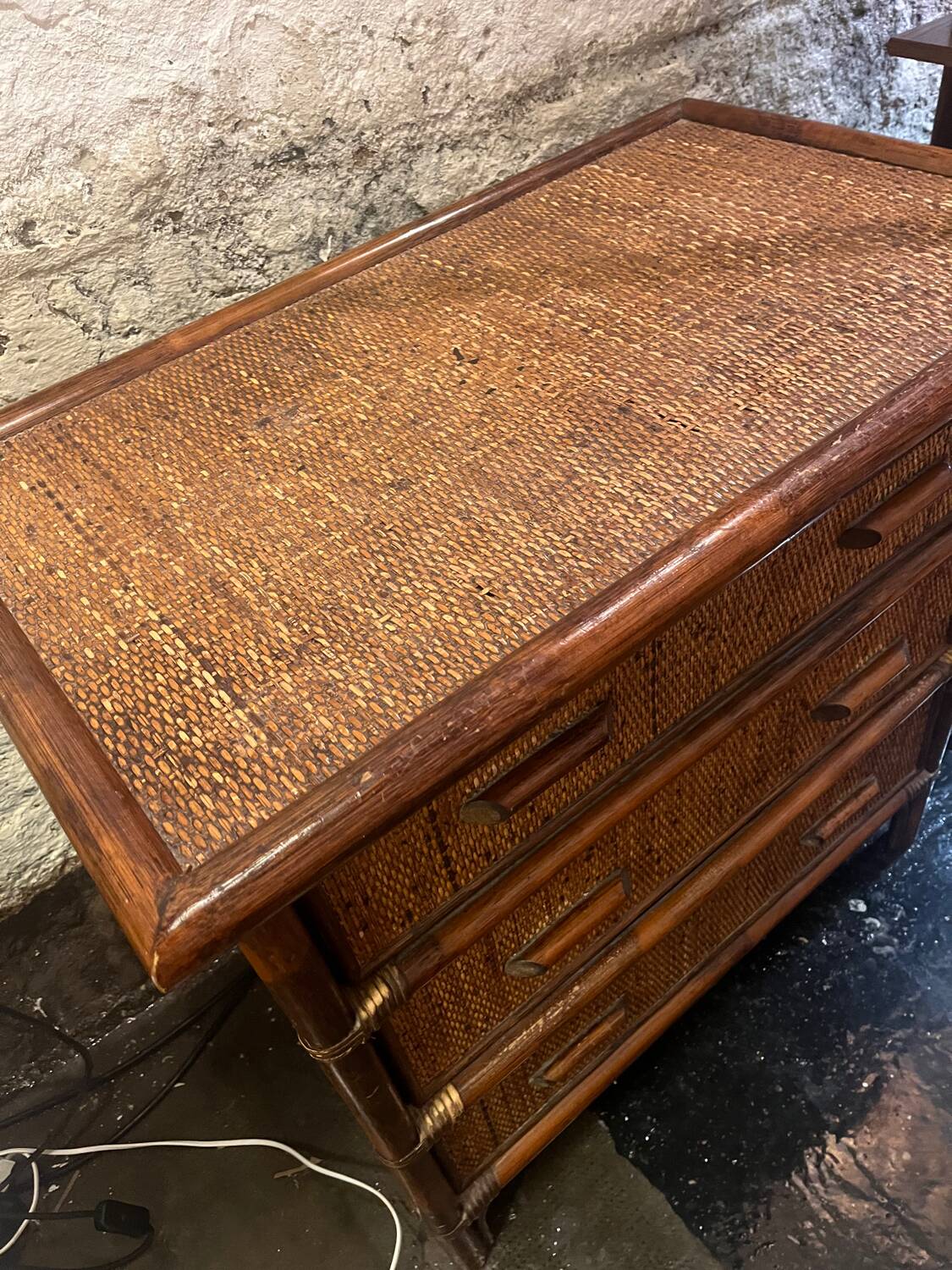 Commode vintage en osier et bambou