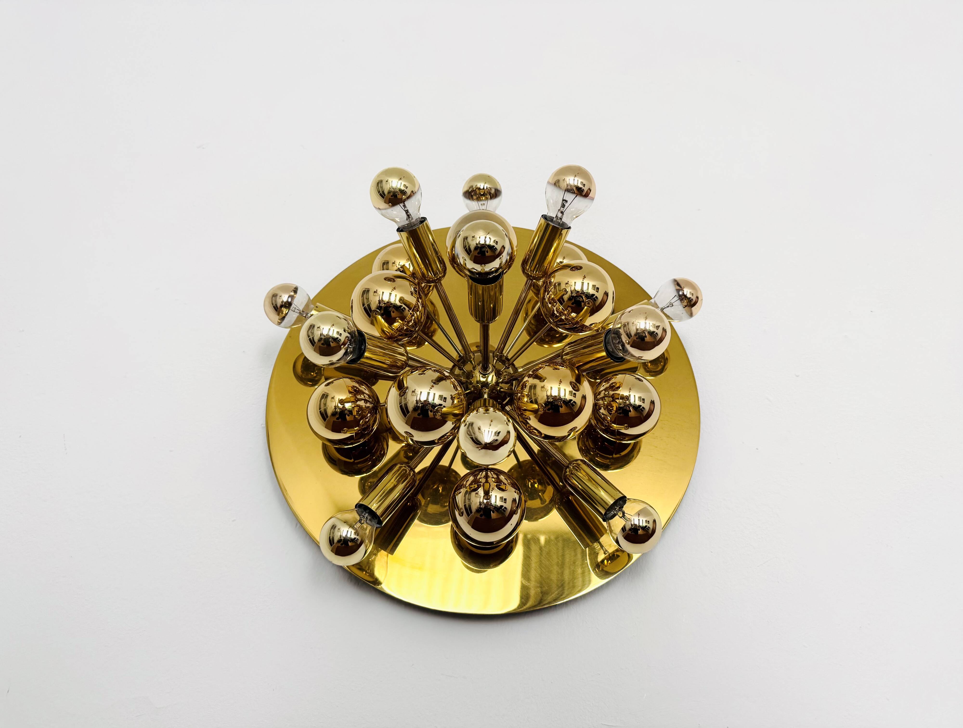 Set of 2 Amazing Golden Sputnik Wall or Flush Lamps by Cosack