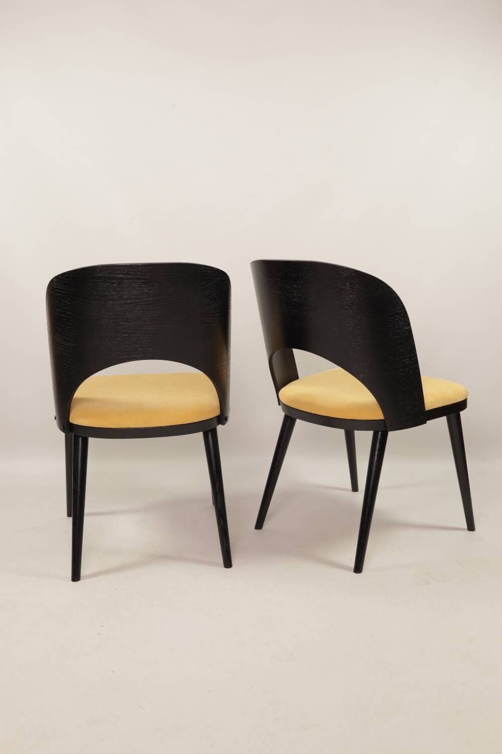 Vintage dining chairs set of 2 black oak wood retro yellow fabric
