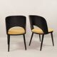 Vintage dining chairs set of 2 black oak wood retro yellow fabric