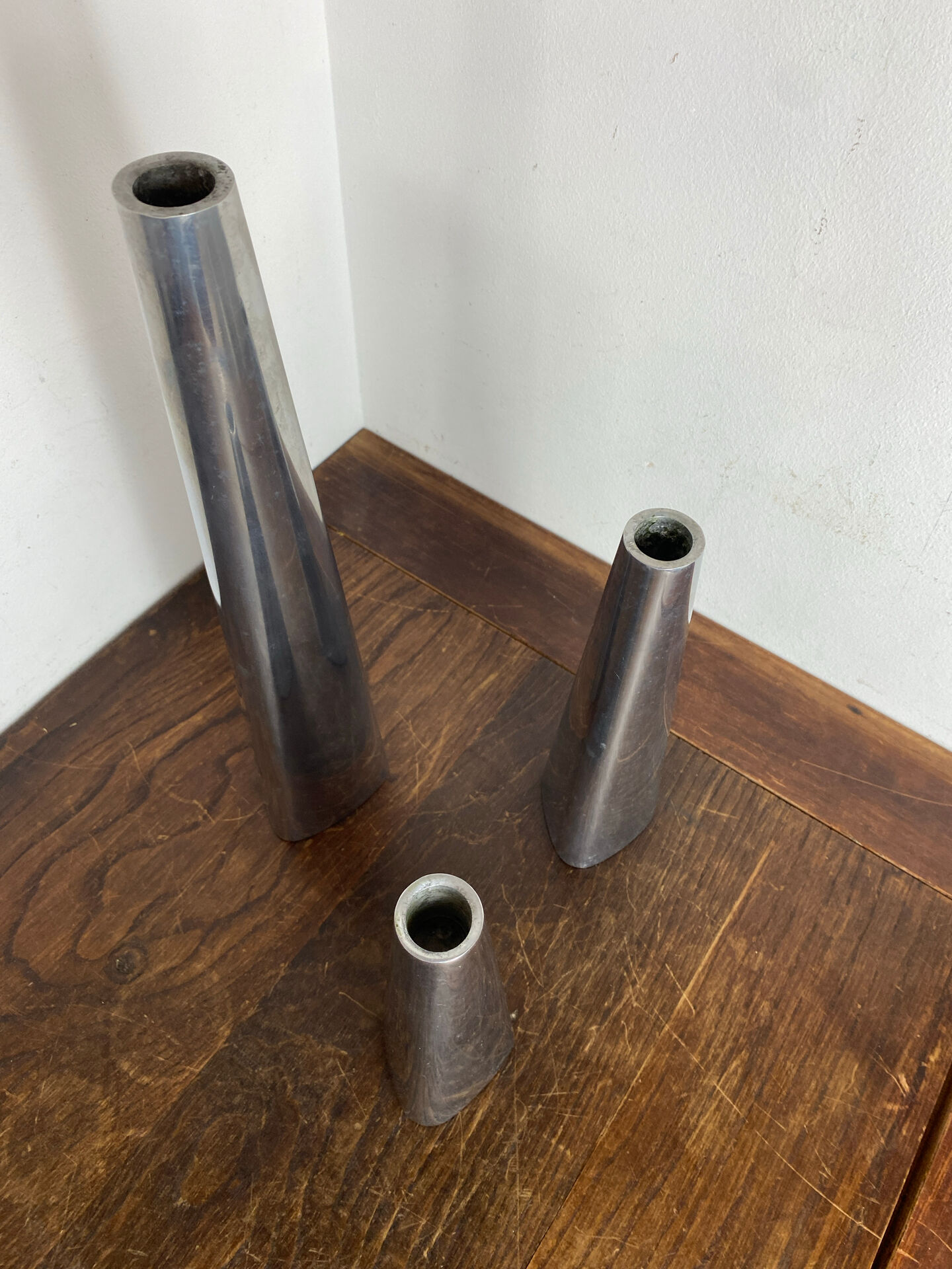 Polished aluminium candle holders, Ehlen Johansson