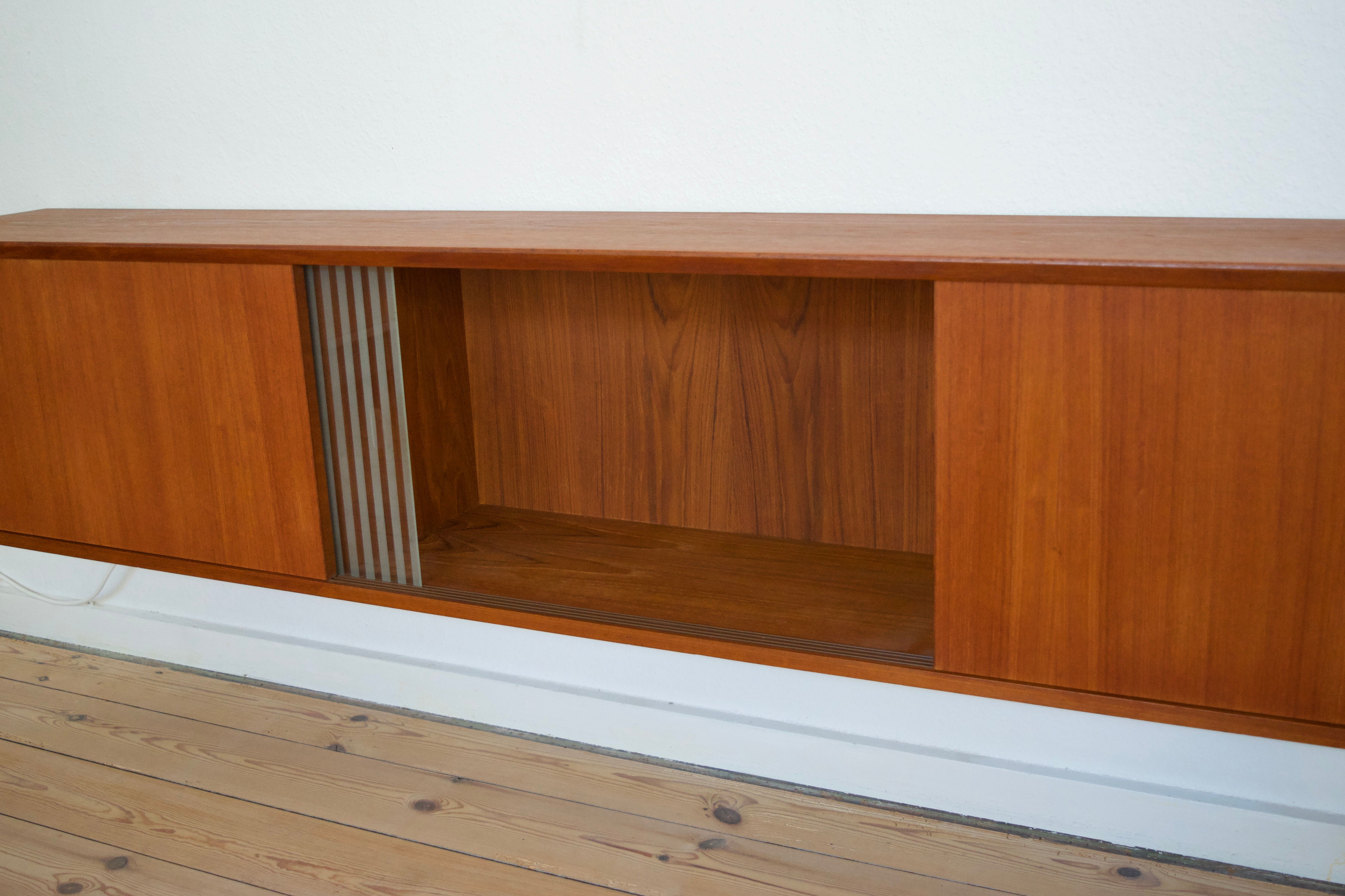 Danish MidCentury Teak Wall Mounted Sideboard, 1960s.