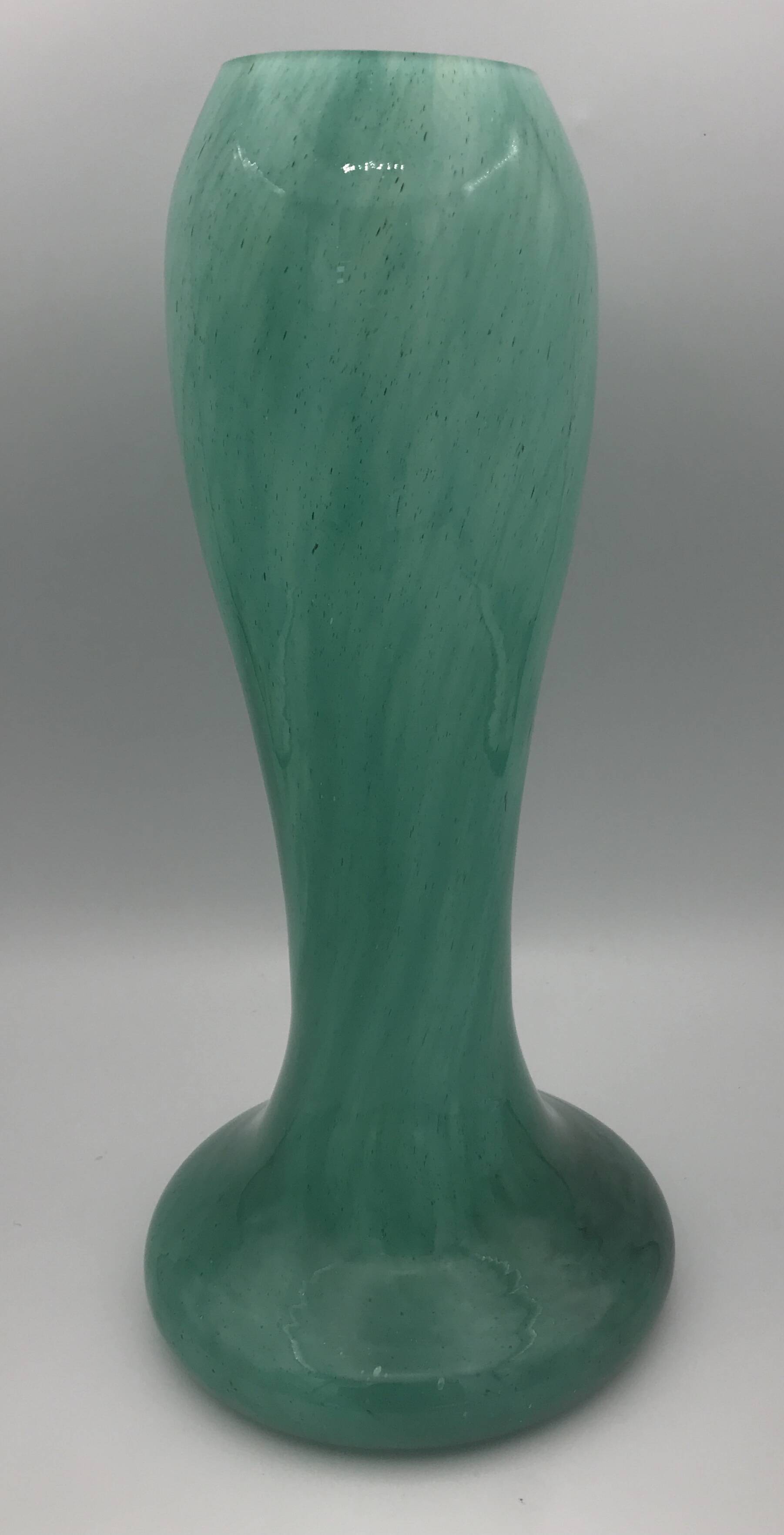 Vintage speckled green marbled glass vase, art nouveau