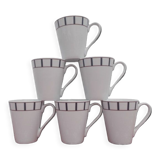 6 blue and red Basque mugs in porcelain