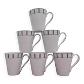 6 blue and red Basque mugs in porcelain