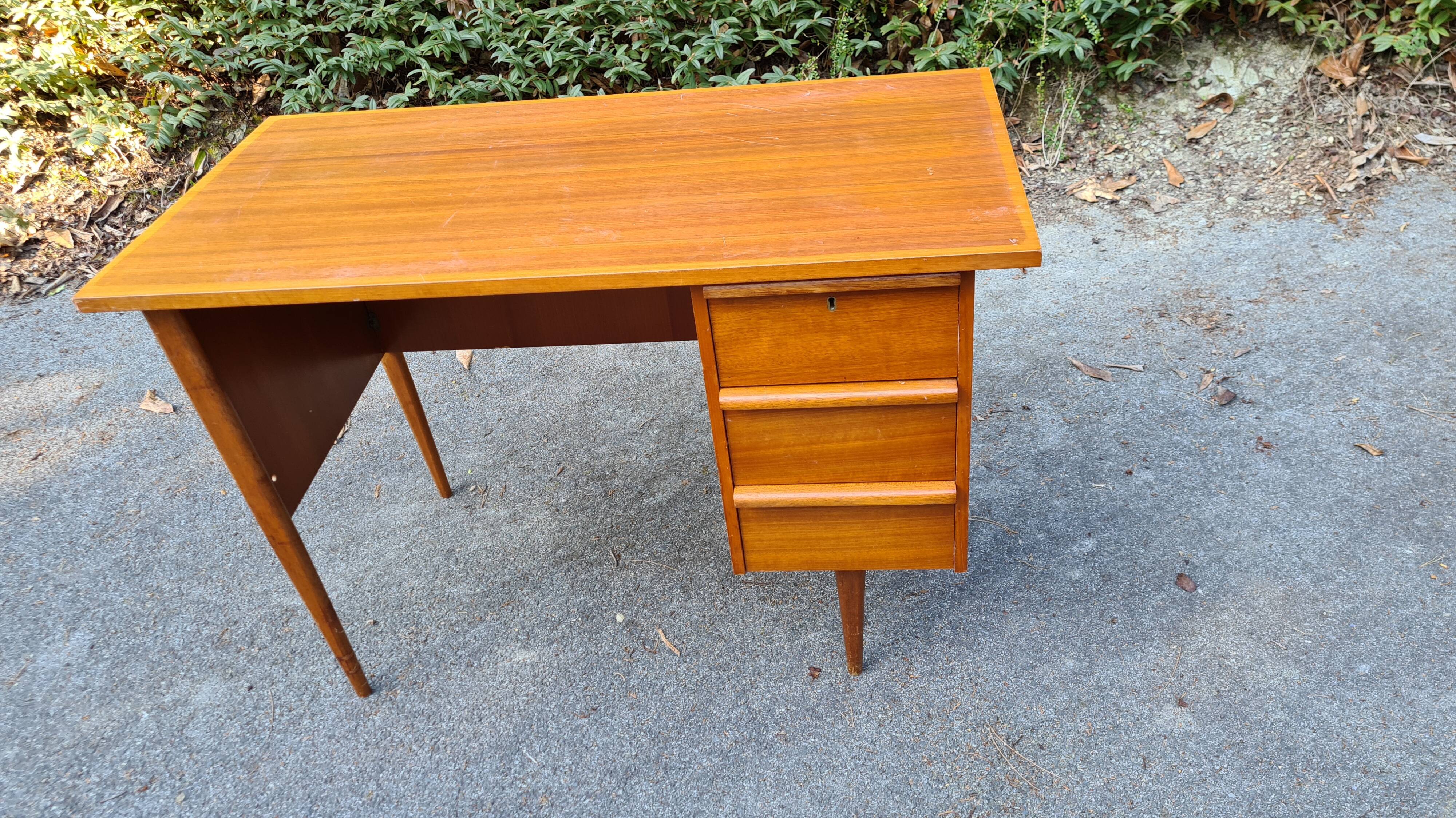 Wooden desk compass feet 60s