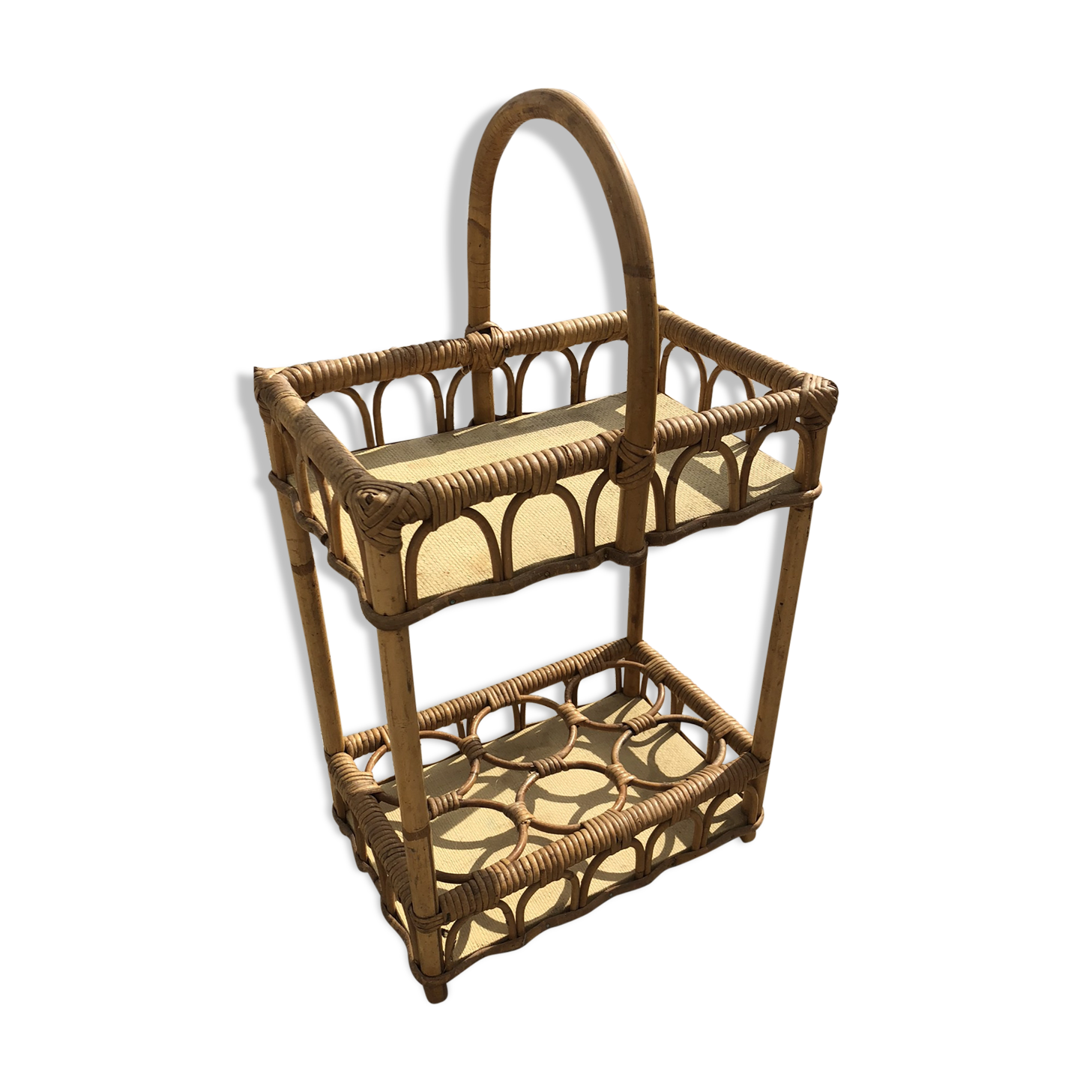 Porte bouteille en rotin vintage