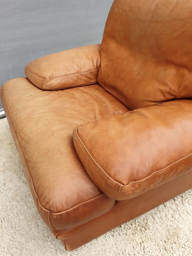 Fauteuil club lounge cuir cognac design 1970