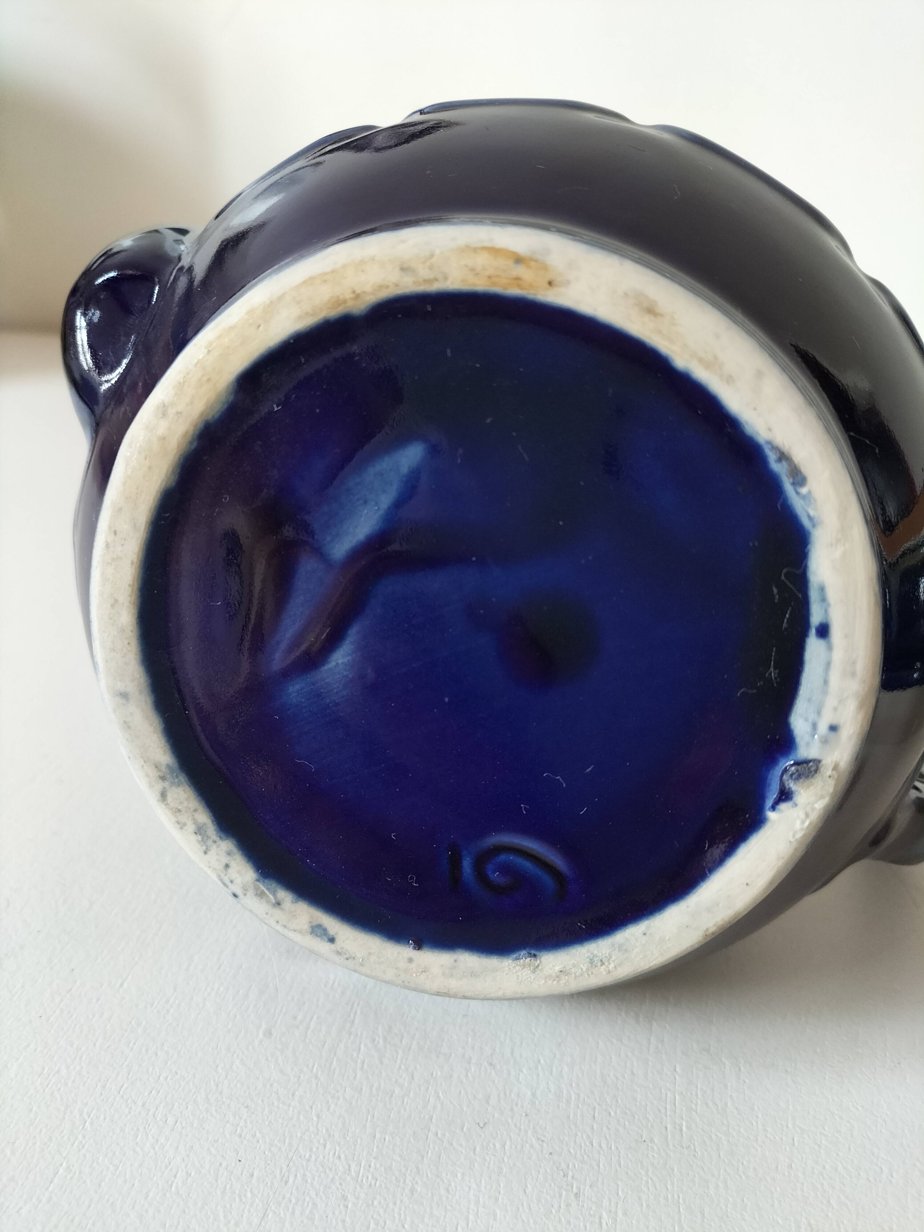Midnight blue and flamed beige enameled ceramic filter coffee maker