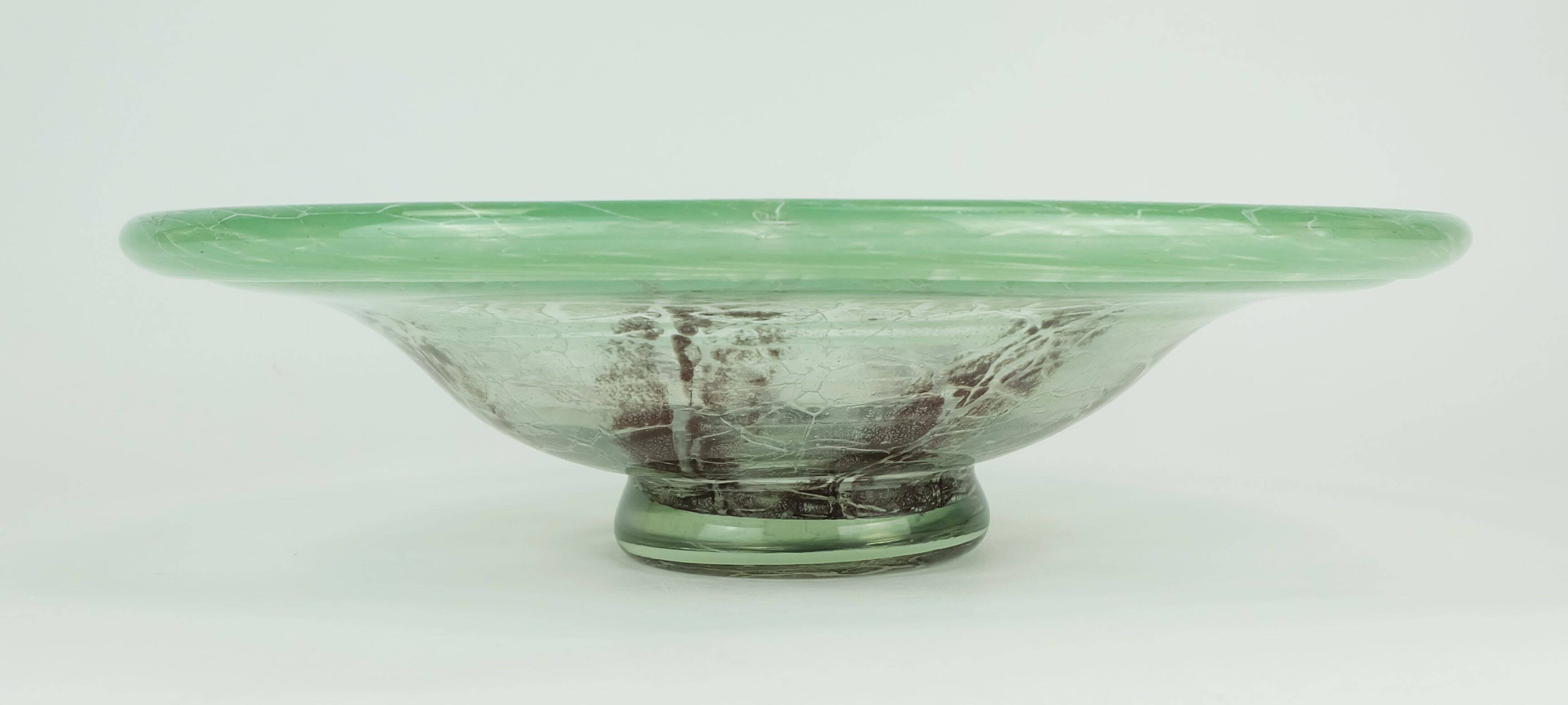 fantastic large WMF art deco ikora glass BOWL karl wiedmann 1930s green and
