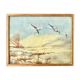 Nice vintage painting depicting a flight of wild geese in a landscape
