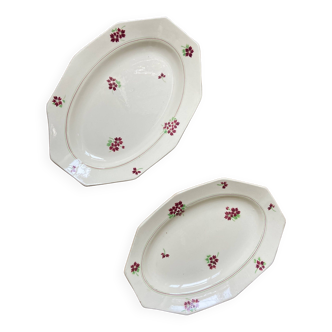 2 grands plats de service ovals vintage, Moulin des loups années 50, série "Paul"