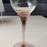 Set of 6 round stemmed glasses. Bohemian crystal. Floral twisted stem.