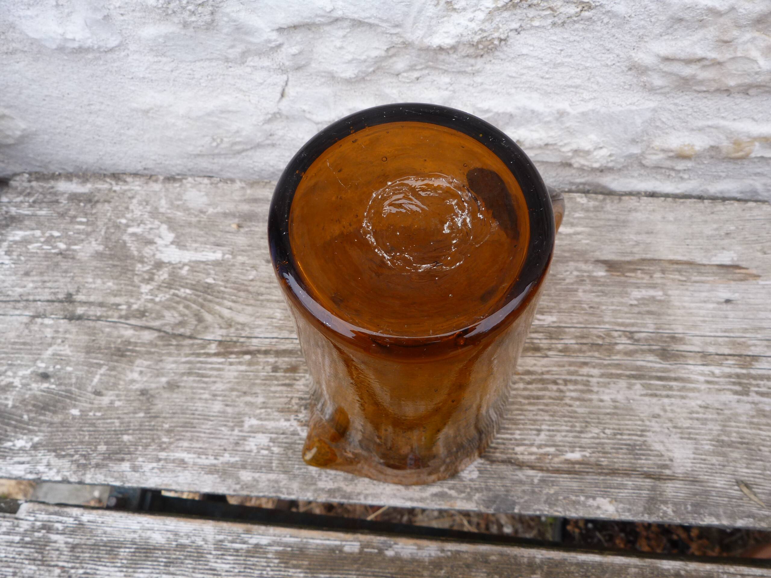 Pichet vintage en verre bullé ambre style Biot
