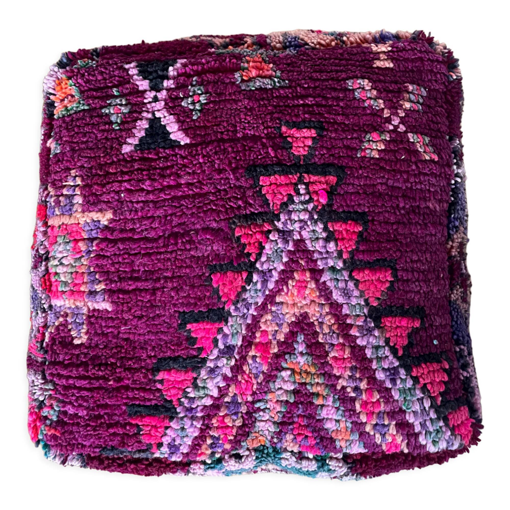 Colorful Berber pouf Moroccan pouf in bohemian dark purple wool