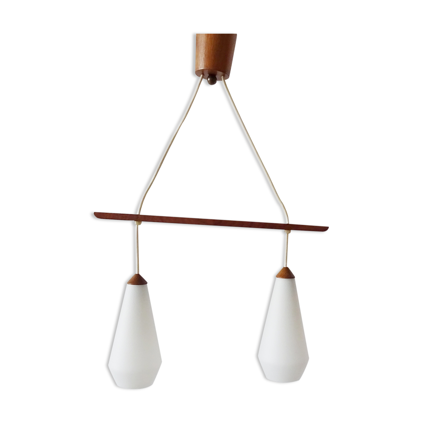 Scandinavian hanging lamp teak opal glass