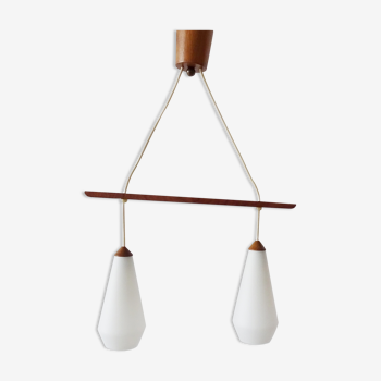 Suspension scandinave en verre opale teck